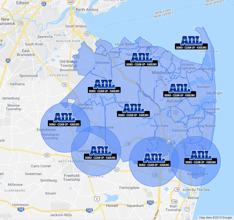 map of ADL servicing locations in Monmouth county